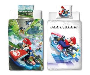 BERONAGE Super Mario Kart - Biancheria da letto per bambini Combo - 135 x 200 cm + 80 x 80 cm - 100% cotone Renforcé Linon - Biancheria da letto con motivi Mario, Bowser & Co. - Gara - Chiusura lampo