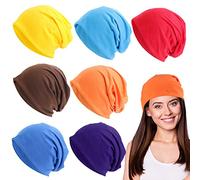 BEROZA 7 Pezzi Slouch Beanie, Beanie in Tessuto Jersey Sottile, Chemo Slap Hat, Berretti Slouch Sottili Cappello Lavorato a Maglia di Transizione Leggero per Corsa, Bici, Dormire