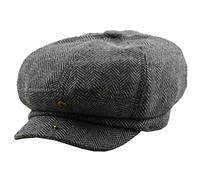 Berretti Berretto da Strillone a Spina di Pesce alla Moda for Cappello Irlandese Piatto da Uomo in Cotone Stile Britannico Berretto da Cabbie all'aperto (Color : Black-Gray-buckle1, Size : L)