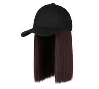 Berretti con parrucche for capelli da donna, parrucca sintetica liscia lunga 24 pollici, berretto da sci lavorato a maglia morbido e caldo, berretto invernale autunnale(C dark brown)