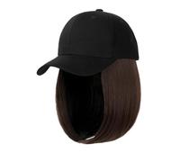 Berretti con parrucche for capelli da donna, parrucca sintetica liscia lunga 24 pollici, berretto da sci lavorato a maglia morbido e caldo, berretto invernale autunnale(B dark brown)