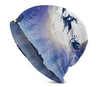 Berretti in Maglia Santa Claus Flying On A Sleigh with A Deer On Christmas And New Year Berretto Teschio Traspirante Assorbe Sudore Bici Cappello, per Escursionismo, Spiaggia, Ciclismo, 56-62cm