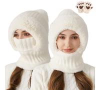 Berretto 3 in 1 con sciarpa e maschera, sciarpa antivento da esterno per donne, caldo scaldacollo in pile per l'inverno con maschera integrale balaclava, bianco, Taglia unica