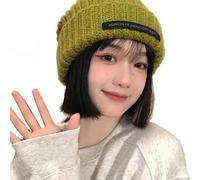 Berretto a maglia slouchy, berretto invernale a righe per ragazzi e donne, cappelli caldi a calza, cappello semplice con risvolto per il freddo, cappelli caldi e larghi per donne e uomini (Green)