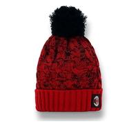 Berretto AC Milan Ufficiale Invernale Rosso/Nero con PON PON e Logo Ricamato - Maglia Treccia - 2023006