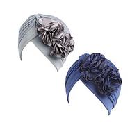 Berretto Beanie in tessuto con fiore tinta unita turbante per testa di donna per cancro chemioterapia chemo oncologico notte perdita di capelli capelli 2 pezzi, Combinazione G, 58