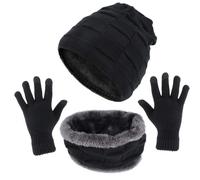 Berretto Cappello Invernali Sciarpa Touch Screen Guanti Set 3 in 1; Interno in P