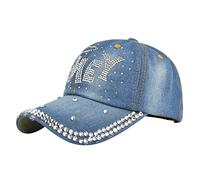Berretto casual Denim Point Drill Washed Old Hat Solid Color Baseball Cap per uomo donna, Celeste., Taglia unica