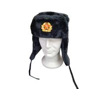 BERRETTO COLBACCO NERO INVERNALE RUSSO CON STELLA FALCE MARTELLO COMUNISTA