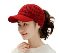 Berretto con cappello in lana calda e lavorato a maglia, con visore elasticizzato, Keep Warm Solid Color Autumn Winter Women Cap Sport Cap for Outdoor Ombrello Biker (rosso, taglia unica)