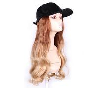 Berretto con Extension per Capelli da Donna Berretto da baseball nero alla moda con parrucca Cappello sintetico ondulato lungo parrucche Naturalmente collega parrucca capelli lisci regolabili Parrucca