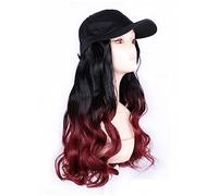 Berretto con Extension per Capelli da Donna Berretto da baseball nero alla moda con parrucca Cappello sintetico ondulato lungo parrucche Naturalmente collega parrucca capelli lisci regolabili Parrucca