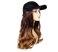 Berretto con Extension per Capelli da Donna Berretto da baseball nero alla moda con parrucca Cappello sintetico ondulato lungo parrucche Naturalmente collega parrucca capelli lisci regolabili Parrucca