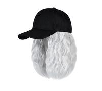 Berretto con Extension per Capelli da Donna Berretto da baseball Parrucca corta Berretto da baseball sintetico riccio Parrucca for capelli Parrucca for capelli in maglia nera naturale Parrucche natura