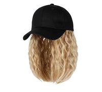 Berretto con Extension per Capelli da Donna Berretto da baseball Parrucca corta Berretto da baseball sintetico riccio Parrucca for capelli Parrucca for capelli in maglia nera naturale Parrucche natura