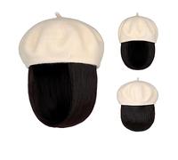 Berretto con Extension per Capelli da Donna Bob Hat Wig 9,5 pollici dritto corto sintetico Bobo parrucche cappello con capelli naturali Parrucca da Cappello per Donna(13)