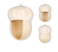 Berretto con Extension per Capelli da Donna Bob Hat Wig 9,5 pollici dritto corto sintetico Bobo parrucche cappello con capelli naturali Parrucca da Cappello per Donna(5)