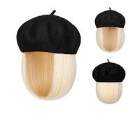 Berretto con Extension per Capelli da Donna Bob Hat Wig 9,5 pollici dritto corto sintetico Bobo parrucche cappello con capelli naturali Parrucca da Cappello per Donna(9)