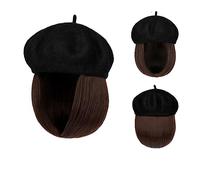 Berretto con Extension per Capelli da Donna Bob Hat Wig 9,5 pollici dritto corto sintetico Bobo parrucche cappello con capelli naturali Parrucca da Cappello per Donna(6)