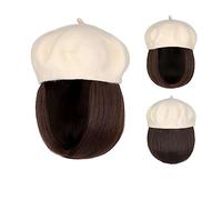 Berretto con Extension per Capelli da Donna Bob Hat Wig 9,5 pollici dritto corto sintetico Bobo parrucche cappello con capelli naturali Parrucca da Cappello per Donna(14)