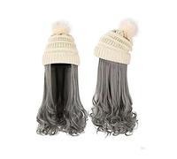Berretto con Extension per Capelli da Donna Cappello Capelli ricci ondulati lunghi Parrucca sintetica da donna Cappellino lavorato a maglia staccabile caldo invernale Parrucca marrone dorato da 22 pol