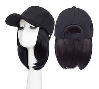 Berretto con Extension per Capelli da Donna Parrucca da baseball sintetica da 6 pollici Parrucca Bob Parrucca cappello nero Berretto con capelli Naturalmente collega il berretto da baseball regolabile