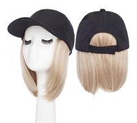Berretto con Extension per Capelli da Donna Parrucca da baseball sintetica da 6 pollici Parrucca Bob Parrucca cappello nero Berretto con capelli Naturalmente collega il berretto da baseball regolabile