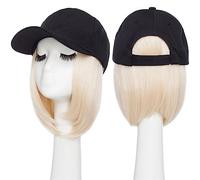 Berretto con Extension per Capelli da Donna Parrucca da baseball sintetica da 6 pollici Parrucca Bob Parrucca cappello nero Berretto con capelli Naturalmente collega il berretto da baseball regolabile