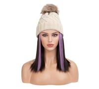 Berretto con Extension per Capelli da Donna Parrucca for cappello in peluche alla moda da donna, capelli medi corti e lisci, cappello lavorato a maglia caldo invernale, cappello for parrucca squisito