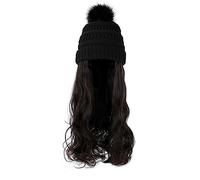Berretto con Extension per Capelli da Donna Parrucca for cappello Parrucche ondulate lunghe sintetiche con berretto lavorato a maglia Parrucca for capelli autunno inverno nero alla moda Estensioni dei