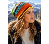 Berretto con stampa a righe, unisex, morbido, 2 in 1, con teschio, sciarpa scaldacollo convertibile, blu lago (blu lago)