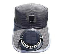 Berretto con ventilatore solare, caricatore USB, cappello da sole a tesa larga, unisex, per l'estate, la spiaggia, il campeggio, l'escursionismo, il golf, il lavoro, Grigio Rotondo