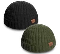 Berretto Corto da Pescatore da Uomo, Lavorato a Maglia, con Teschio, Cappello da Pesca alla Moda, Cappello Invernale Caldo per l'uso Quotidiano, Nero, Verde Militare, Taglia Unica