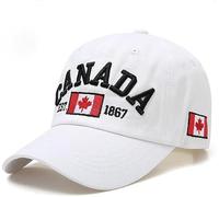 Berretto da baseball Canada unisex - 100% cotone - foglia d'acero ricamato - regolabile - berretto sportivo e tempo libero per uomo e donna, bianco, M
