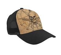 Berretto da baseball classico, unisex, regolabile, con simbolo della bussola dei pirati, cappello a rete, traspirante, per sport all'aria aperta, nero, #443, M