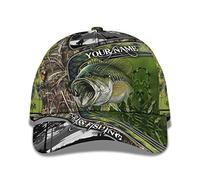 Berretto da Baseball Fly Fishing for Father Print Customizable Name with Largemouth Fish And Bass Fishing Cappellino da Baseball Protezione Solare Cappello Uomo per Sport, Seasons, Ragazzi