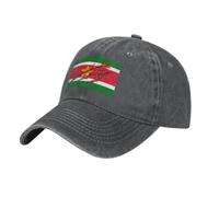Berretto da Baseball in Denim Lavato in Difficoltà - Storia E Cultura Patriottiche - Berretto da Baseball Bandiera Del Suriname Snapback Regolabile Cappello con Visiera Hip-Hop, Grigio Antracite