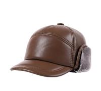 Berretto da Baseball Invernale in Pelle da Uomo con paraorecchie, Cappello Termico Caldo e Piatto, Cappello da Cacciatore Militare Adatto a Persone di Mezza età e anziane,Marrone,XL