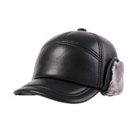 Berretto da Baseball Invernale in Pelle da Uomo con paraorecchie, Cappello Termico Caldo e Piatto, Cappello da Cacciatore Militare Adatto a Persone di Mezza età e anziane,Dark Gray,L