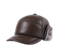 Berretto da Baseball Invernale in Pelle da Uomo con paraorecchie, Cappello Termico Caldo e Piatto, Cappello da Cacciatore Militare Adatto a Persone di Mezza età e anziane,caffè,XL