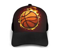 Berretto da Baseball Modello Basket in Fiamme Cappello Berretto Regolabile da Esterno in Tessuto Twill di Poliestere per Uomo Donna Adolescente Nero