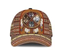 Berretto da Baseball Native American Wolf Feather Vinatge Indigenous Cappello da Baseball A Croce Caccia Traspirante Moda Cappucci da Golf, per Pesca, Sportivo, Campeggio, 57-60cm