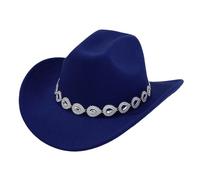 Berretto da donna 2026 Cappello da cowboy Occidentale Per Donna E Uomo In Stile Con Gocce Di Metallo, Design A Rete Gemma E Catena, Per Estate Cappello Da Spiaggia, Blu, Taglia unica