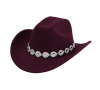 Berretto da donna 2026 Cappello da cowboy occidentale Per Donna E Uomo In Stile Con Gocce Di Metallo, Design A Rete Gemma E Catena, Per Casual Protezione Uv Copricapo, Vino, Taglia unica