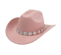 Berretto da donna 2026 Cappello da cowboy Occidentale Per Donna E Uomo In Stile Con Gocce Di Metallo, Design A Rete Gemma E Catena, Per Estate Cappello Da Spiaggia, Rosa chiaro., Taglia unica