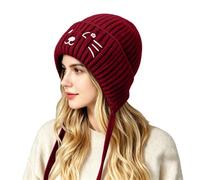 Berretto da donna a forma di teschio, lavorato a maglia, stile gotico | Cappello spesso con paraorecchie, cappello invernale con collo e orecchie, cappello di lana classico pieghevole per capelli