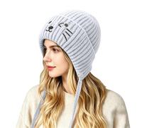 Berretto da donna a forma di teschio, lavorato a maglia, stile gotico | Cappello spesso con paraorecchie, cappello invernale con collo e orecchie, cappello di lana classico pieghevole per capelli