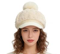 Berretto da donna, caldo copricapo con pompon, cappello da sci con tesa - per sci, viaggi, vacanze, mattina, attività all'aperto, pendolarismo quotidiano, passeggiate, ragazze e donne, Color crema