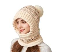 Berretto da donna, caldo e morbido, lavorato a maglia, regolabile, alla , invernale, da neve, per sci, viaggi, pendolari, ciclismo, guida e sport sulla neve, Color crema