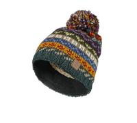 Berretto da donna in lana Bobble cappello foderato in pile unico a mano Fair Isle multicolore taglia unica fatta a mano extra caldo Pachamama commercio equo e solidale, verde, blu, rosso, giallo,